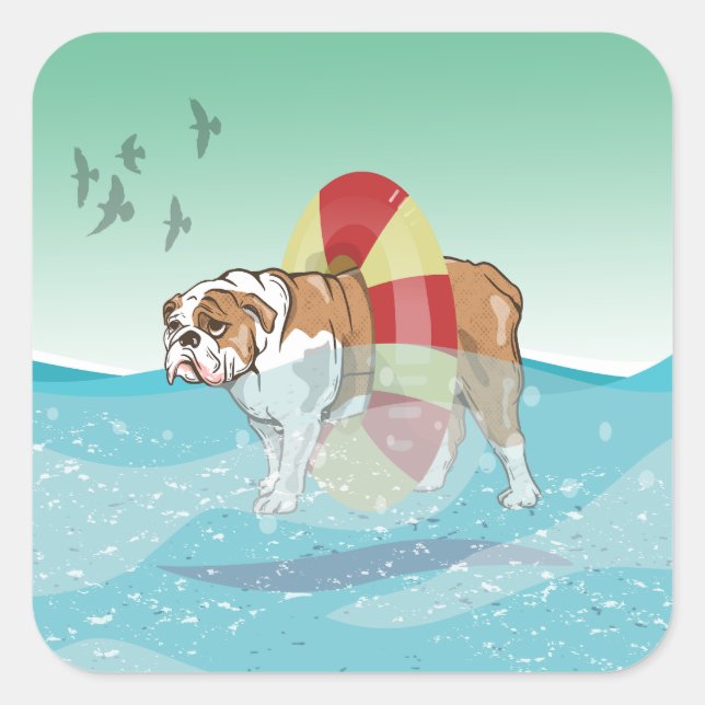 Bulldog Swimming in the ocean Square Sticker (Front)