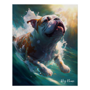 Bulldog swimming in water 002 poster
