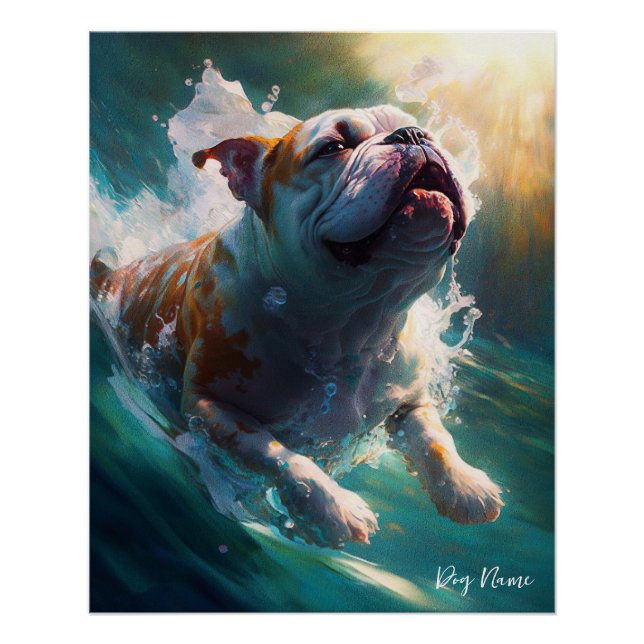 Bulldog swimming in water 002 poster (Front)