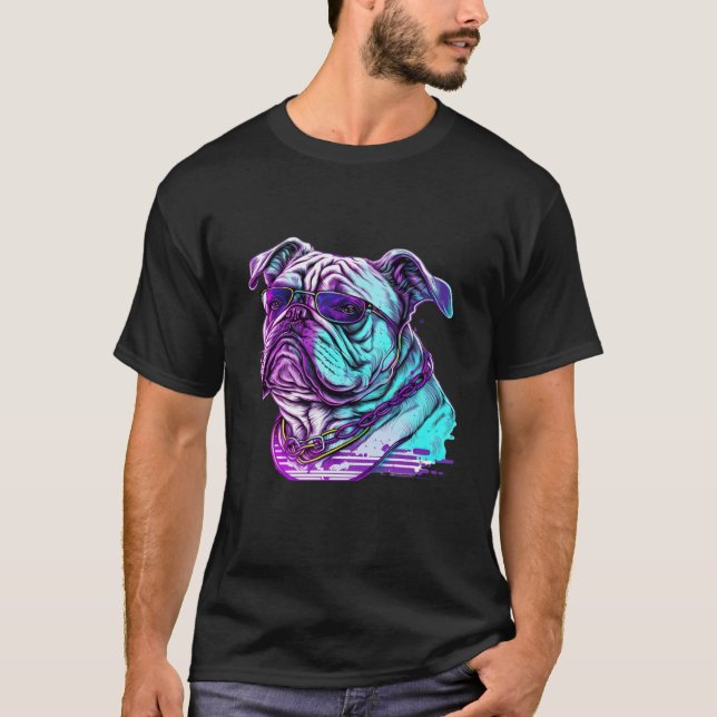 Bulldog Synthwave 80s Retrowave Aesthetic T-Shirt (Front)