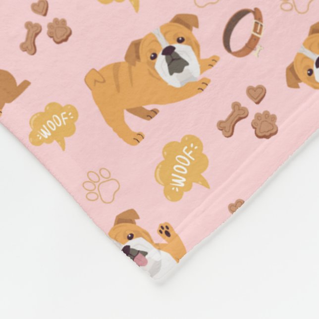 Bulldog Themed Pattern Fleece Blanket (Corner)