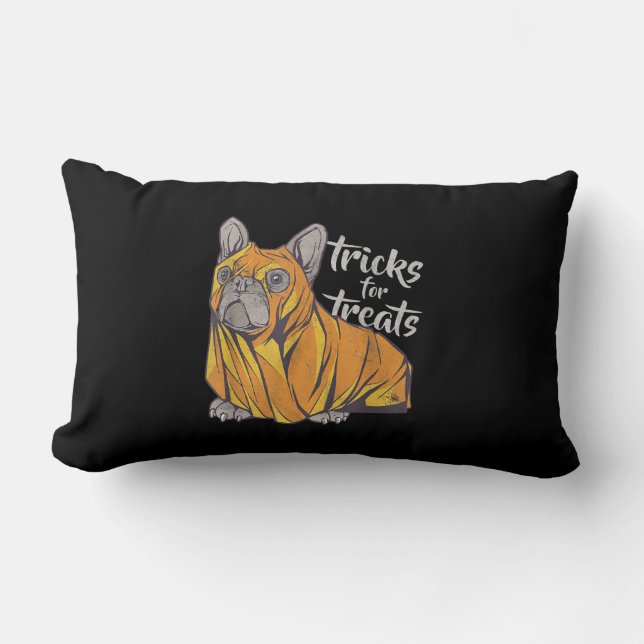 Bulldog Tricks For Treats Cute Halloween Bulldogs Lumbar Cushion (Front)
