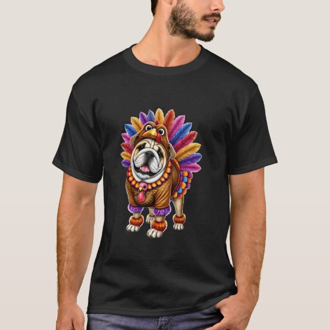 Bulldog Turkey Funny Thanksgiving Animal Dog Pet P T-Shirt (Front)