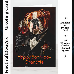 Bulldog, Tuxedo, Bow Tie Wine CR8 Custom Birthday Card