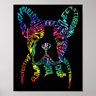 Bulldog Typography Tie Dye Word Art Frenchie Dog G Poster