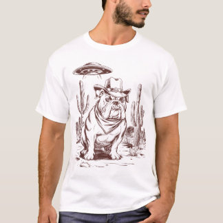  Bulldog Ufo Western Alien 90S Cowboy T-Shirt