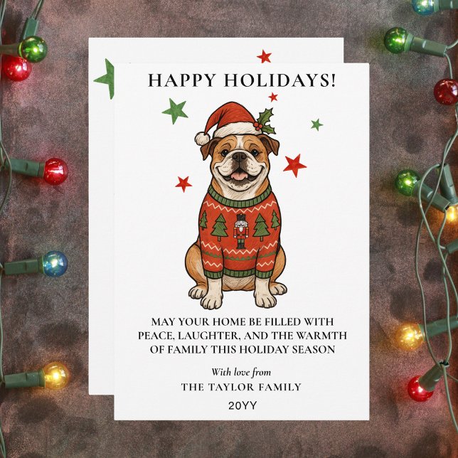Bulldog Ugly Sweater Christmas Dog Santa Hat Holiday Card (Bulldog Ugly Sweater Christmas Dog Santa Hat Holiday Card
)