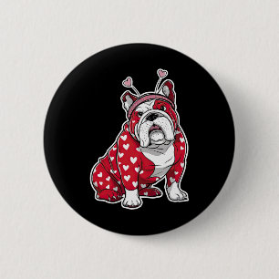 Bulldog Valentine Day Plaid Heart Pattern Dog Head 6 Cm Round Badge
