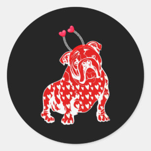 Bulldog Valentine Day Plaid Heart Pattern Dog Head Classic Round Sticker
