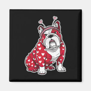 Bulldog Valentine Day Plaid Heart Pattern Dog Head Magnet