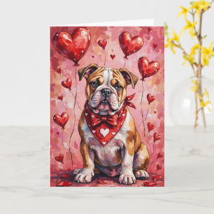 Bulldog Valentine’s Day Dog with Hearts Red Card