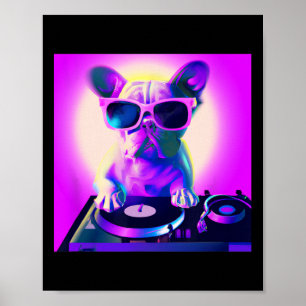 Bulldog Vaporwave Dj Dog Aesthetic Women Girls  Poster