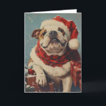 Bulldog vintage personalised Christmas  Holiday Card<br><div class="desc">Wishing you a festive season filled with joy and laughter! The Christmas card features a loveable bulldog, adorned with a Santa hat, radiating holiday cheer. The charming canine companion adds a touch of whimsy to your celebrations, bringing warm wishes for a Merry Christmas and a joyful New Year. May your...</div>