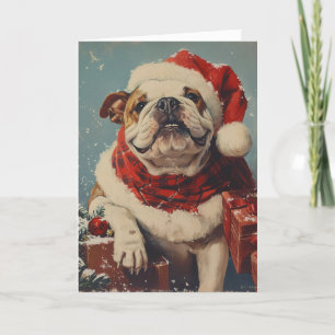 Bulldog vintage personalised Christmas Holiday Card