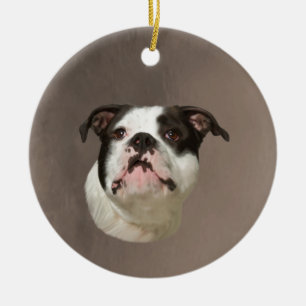 Bulldog Water Colour Art Painting Ceramic Tree Decoration