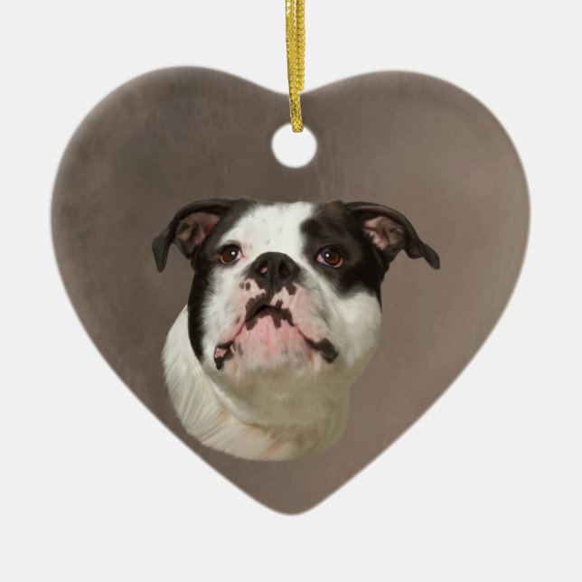 Bulldog Water Colour Art Painting Ceramic Tree Decoration (Front)