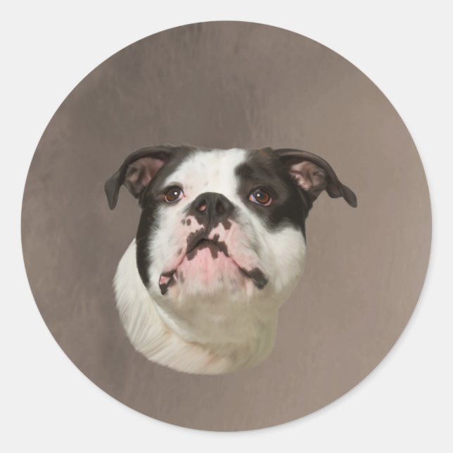 Bulldog Water Colour Art Painting Classic Round Sticker (Front)