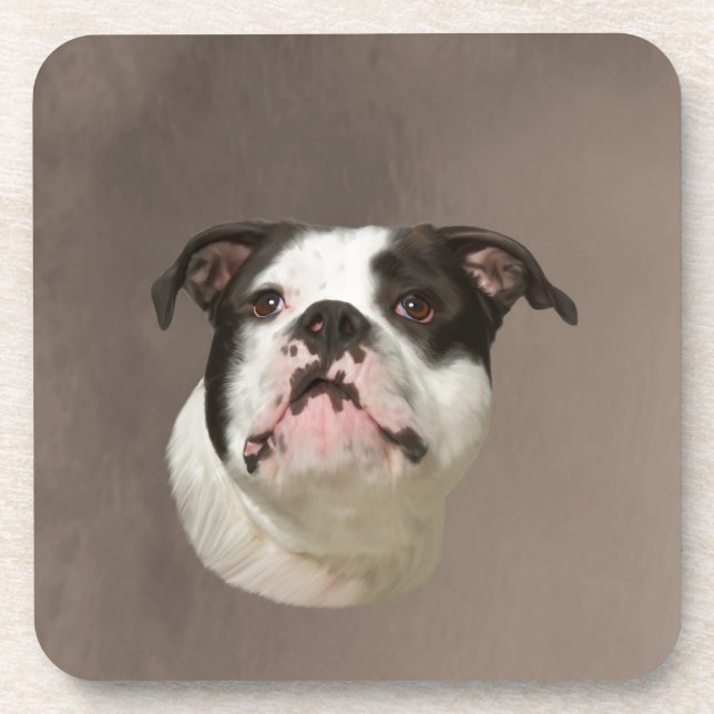 Bulldog Water Colour Art Painting Coaster (Front)