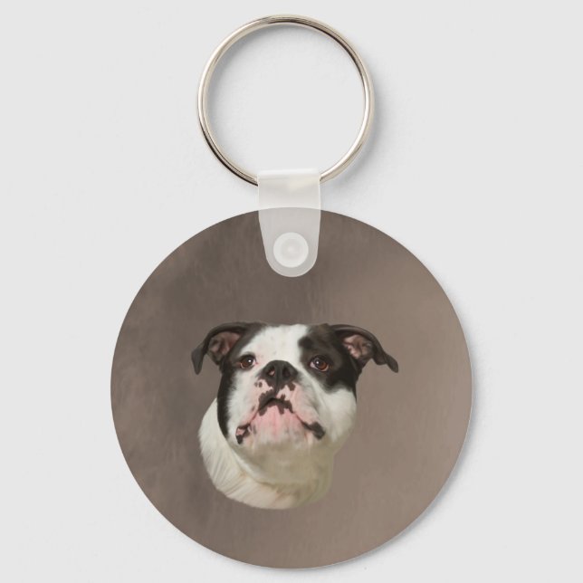 Bulldog Water Colour Art Painting Key Ring (Front)