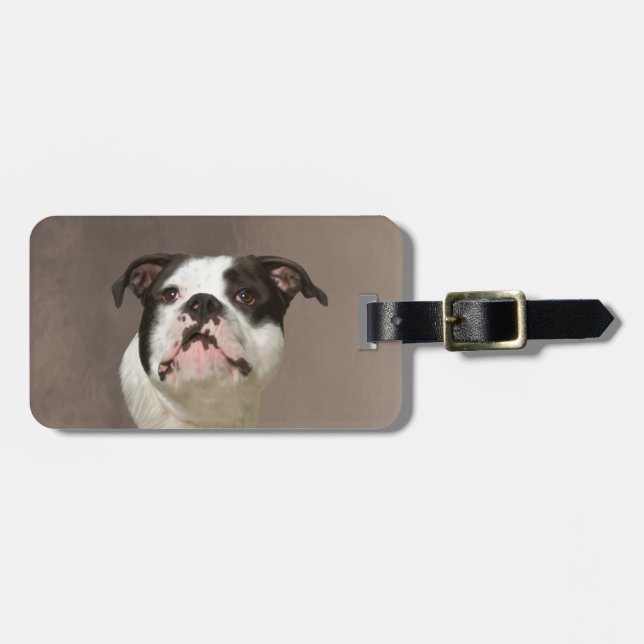 Bulldog Water Colour Art Painting Luggage Tag (Front Horizontal)