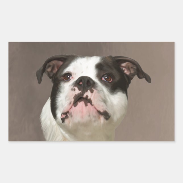 Bulldog Water Colour Art Painting Rectangular Sticker (Front)