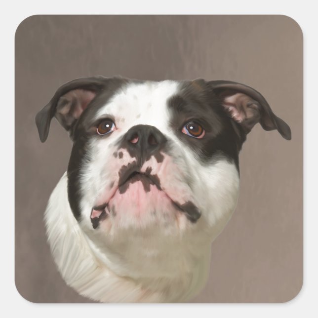 Bulldog Water Colour Art Painting Square Sticker (Front)