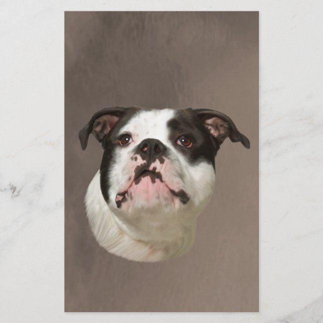 Bulldog Water Colour Art Painting Stationery (Front)