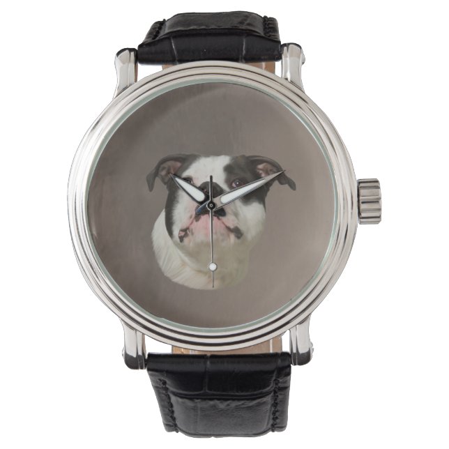 Bulldog Water Colour Art Painting Watch (Front)