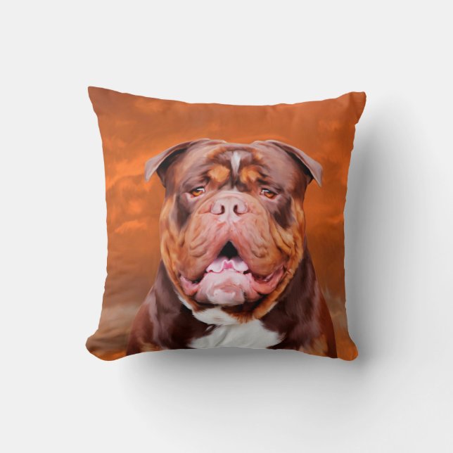 Bulldog Watercolor Art Portrait Cushion (Front)