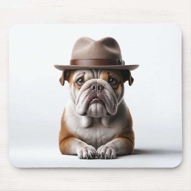 Bulldog Wearing a Fedora Mouse Mat (Front)