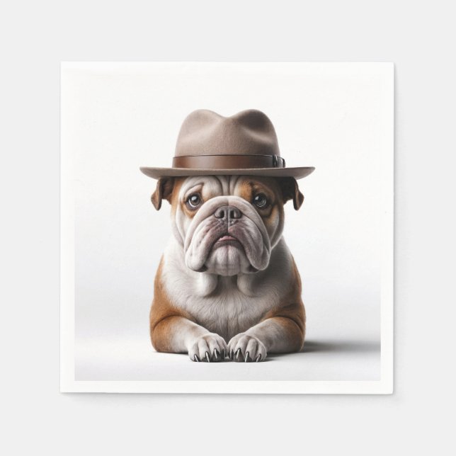 Bulldog Wearing a Fedora Napkin (Front)