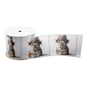 Bulldog Wearing a Fedora Satin Ribbon