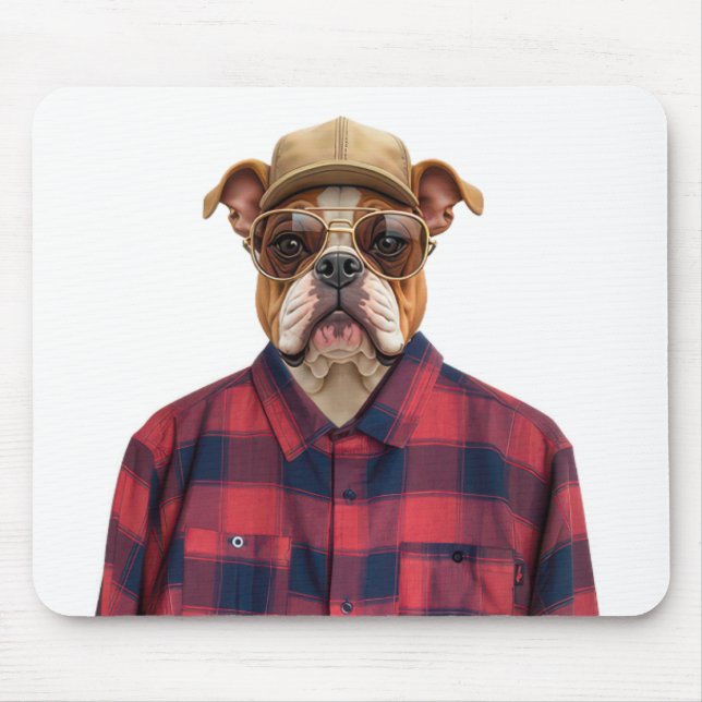 Bulldog Wearing a Plaid Shirt Mouse Mat (Front)