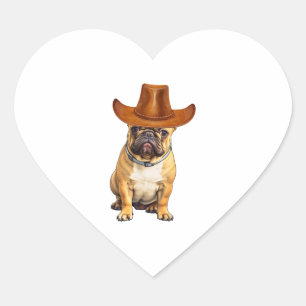 Bulldog Wearing Cowboy Hat Heart Sticker