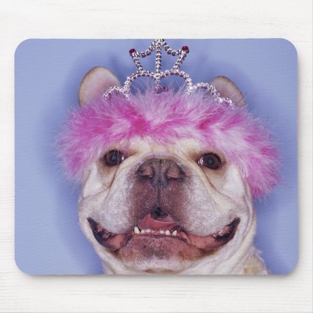 Bulldog wearing tiara mouse mat (Front)