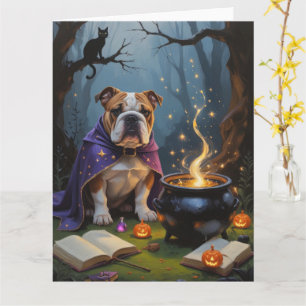Bulldog Whimsical Halloween Painting Card