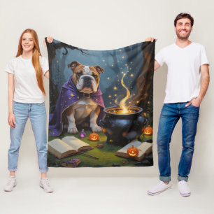 Bulldog Whimsical Halloween Painting Fleece Blanket