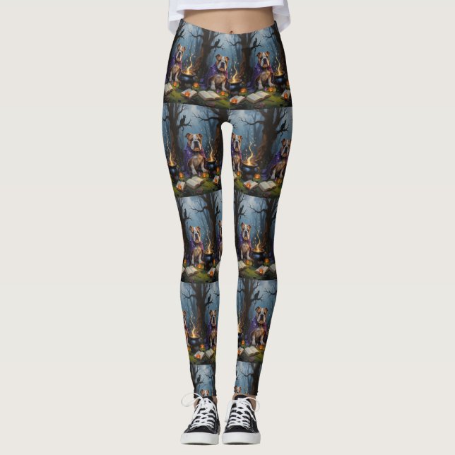 Bulldog Whimsical Halloween Painting Leggings (Front)