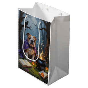 Bulldog Whimsical Halloween Painting Medium Gift Bag