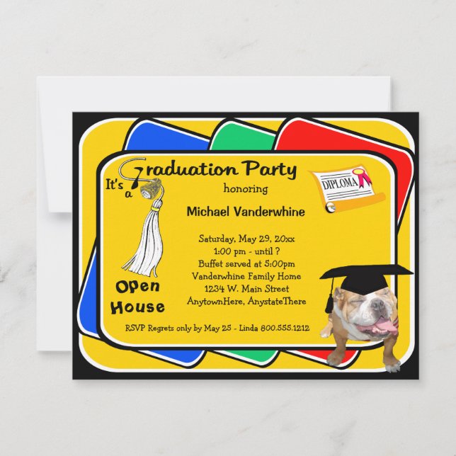Bulldog White Graduation Growler Party Invitation (Front)