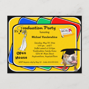 Bulldog White Graduation Growler Party Invitation