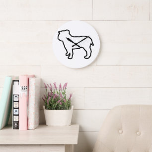 Bulldog White SIlhouette Large Clock