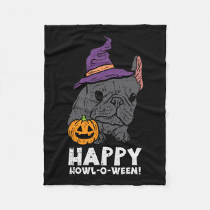 Bulldog Witch Happy Howl O Ween Fun Halloween Dog Fleece Blanket