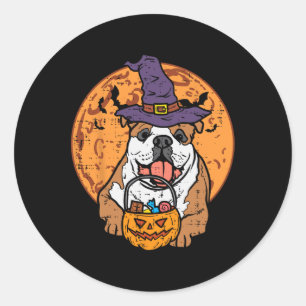 Bulldog Witch Hat Moon Jack O Lantern Halloween Do Classic Round Sticker