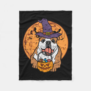 Bulldog Witch Hat Moon Jack O Lantern Halloween Do Fleece Blanket