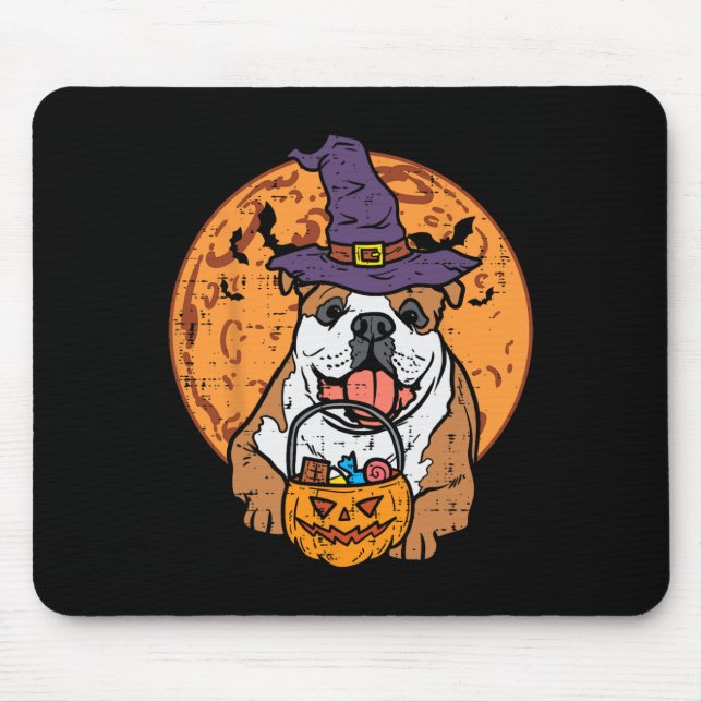 Bulldog Witch Hat Moon Jack O Lantern Halloween Do Mouse Mat (Front)