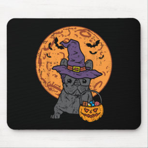 Bulldog Witch Moon Pumpkin Halloween Frenchie Dog Mouse Mat