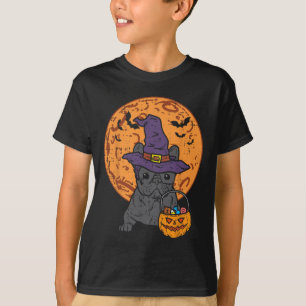 Bulldog Witch Moon Pumpkin Halloween Frenchie Dog T-Shirt