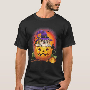 Bulldog Witch Pumpkin Halloween Dog Lover Costume T-Shirt