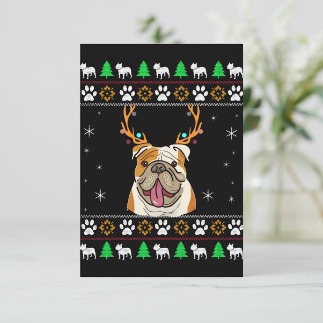 Bulldog With Antlers in an UGLY Christmas Thank You Card (Standing Front)